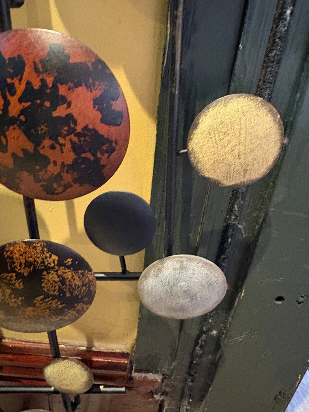 MID CENTURY MODERN BRUTALIST METAL WALL SCULPTURE WITH CIRCULAR MOTIFS