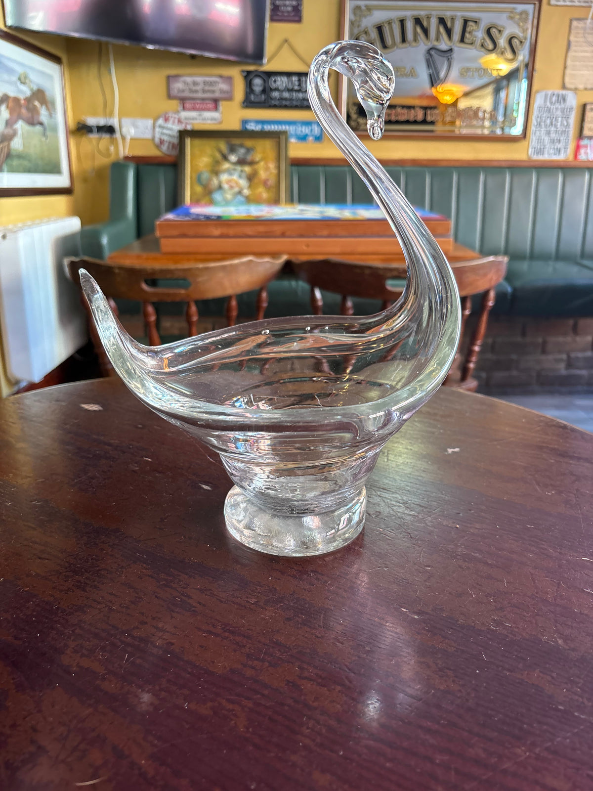 VINTAGE MID CENTURY MODERN CLEAR ART GLASS SWAN BOWL OR PLATTER