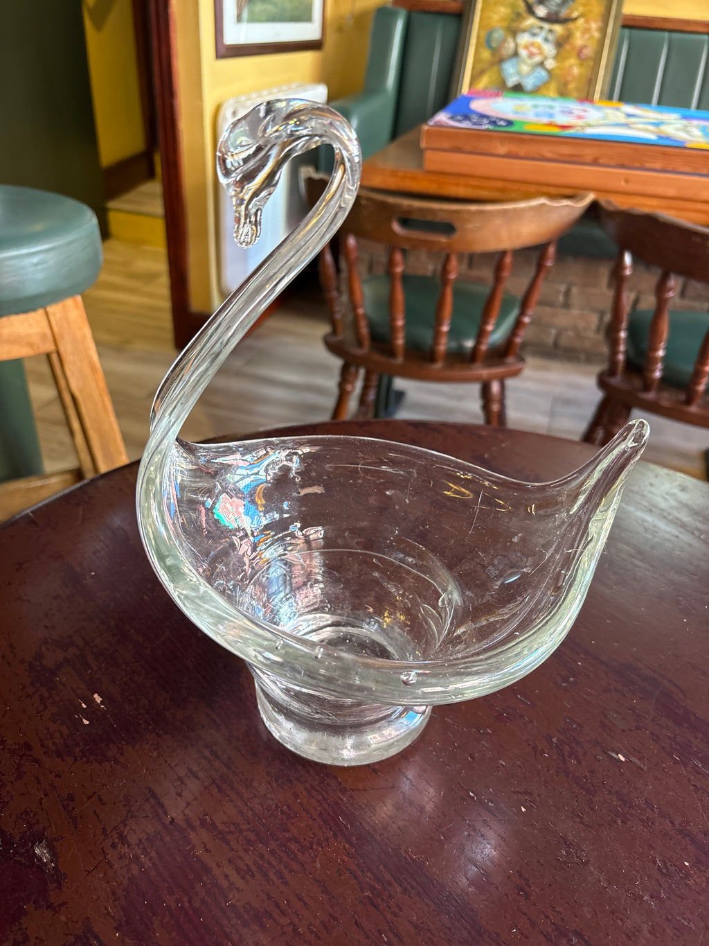 VINTAGE MID CENTURY MODERN CLEAR ART GLASS SWAN BOWL OR PLATTER