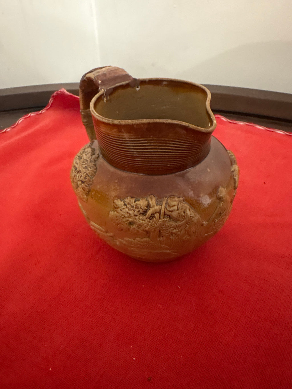ANTIQUE DOULTON LAMBETH SALT GLAZED STONEWARE HUNTING JUG